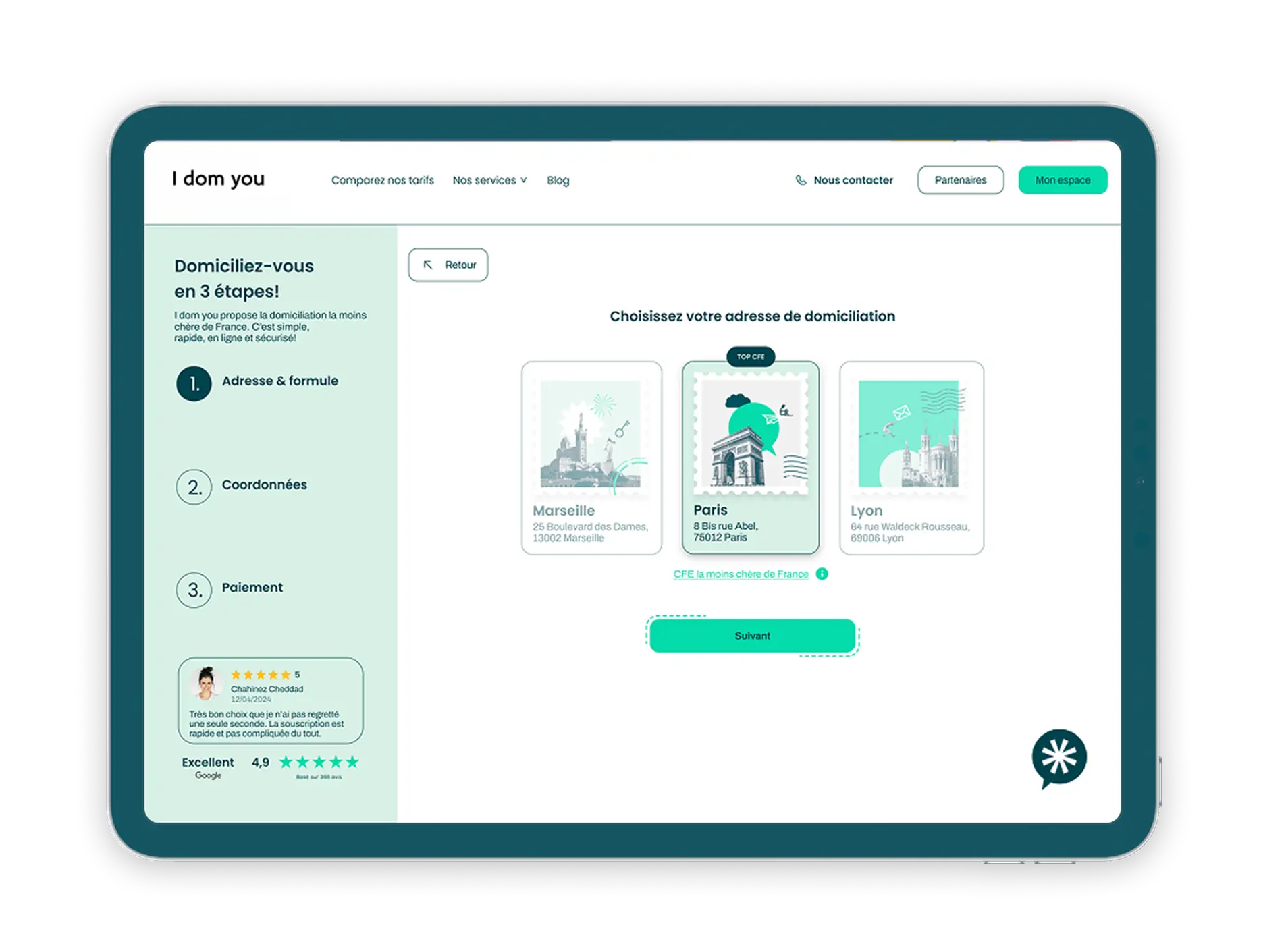 Souscription en ligne à la domiciliation d'entreprise IDOMYOU